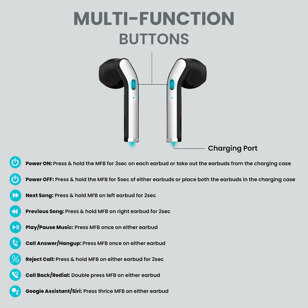 pTron Basspods 481 True Wireless Bluetooth v5.0 Headphones, Hi-Fi Stereo Sound, Fast Pairing, Passive Noise Cancelling TWS Earbuds, Voice Assistance, 12Hrs Playtime with Case & HD Mic (Black & Silver)