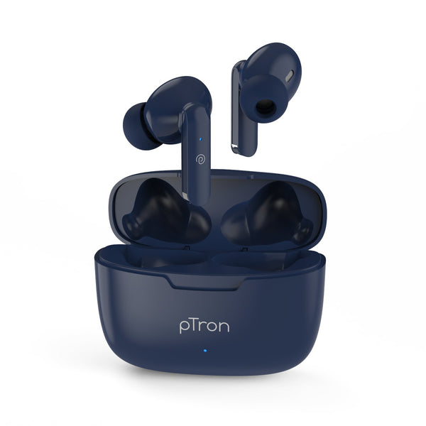 pTron Bassbuds Duo In-Ear TWS Earbuds w/ Dual HD Mic, Pristine Sound, 32Hrs Playtime, Bluetooth v5.1 Headphones, 13mm Drivers, Type-C Charging, Voice Assistant & IPX4 Water Resistant (Midnight Blue)