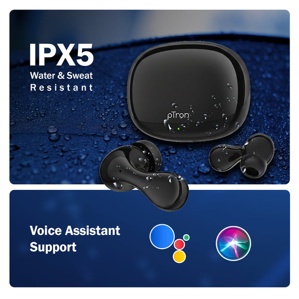 pTron Bassbuds Tango in-Ear TWS Ear Buds w/Custom EQ, 50hrs Playtime, Pristine Sound, Dual Mic, TruTalk ENC Calls, Mobile App, Wireless Bluetooth v6.0, Touch Controls, Type-C Charging, IPX5 (Space Black)
