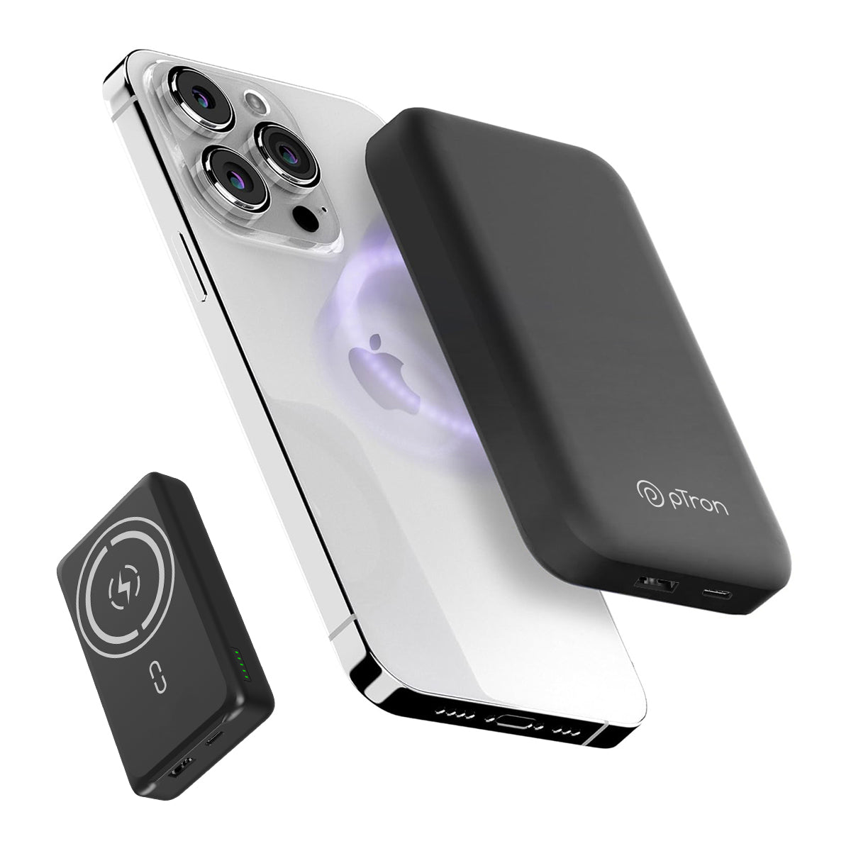 pTron Dynamo Arc 10000mAh 22.5W Fast Charging Power Bank, 15W Wireless Charging, 20W PD/Type C Fast Charging, 3 Outputs/2 Inputs, Digital Display, Built-in Cables & BIS Certified (Black)