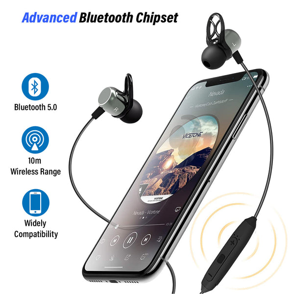 pTron Avento Plus In-Ear Wireless Headphones with Mic, 10mm Drivers, Immersive Sound, Handsfree Calls, Snug-fit Design, BT5.0, Magnetic Earbuds & In-line Controls & IPX4 Water Resistant (Grey & Black)