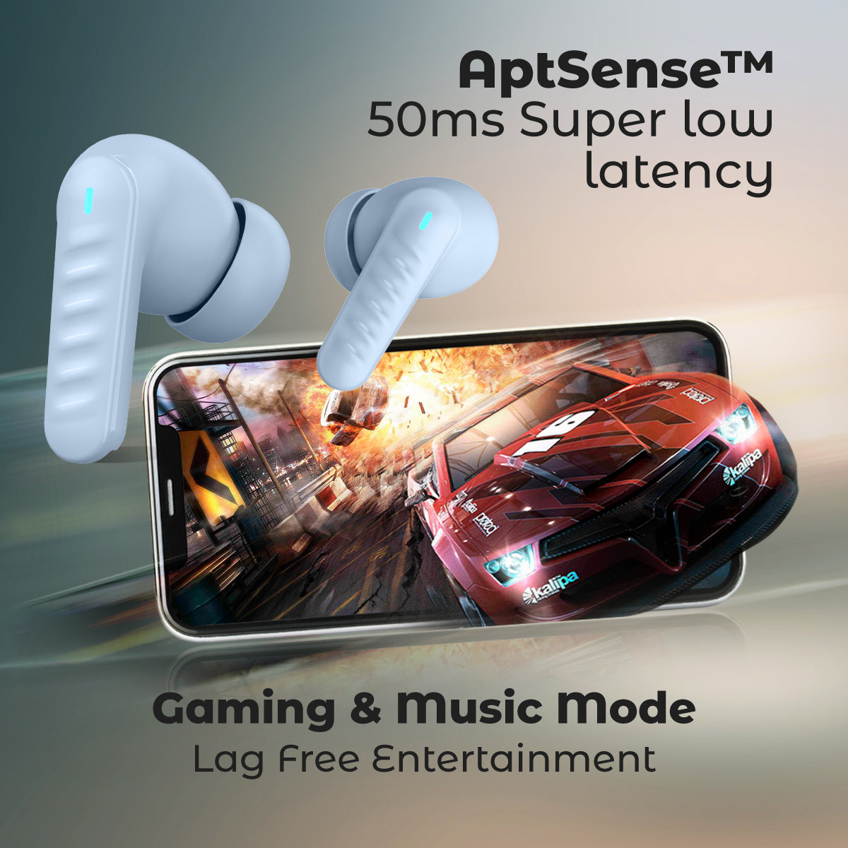pTron Basspods Ace TWS in Ear Earbuds with 4 Quadpro Mics, 3D Audioscape, Trutalk Enc Calls, 40H Playtime, 50Ms Low-Latency Game/Music Modes, BT5.3, Type C Fast Charging & IPX5 Water Resistant (Light Blue)