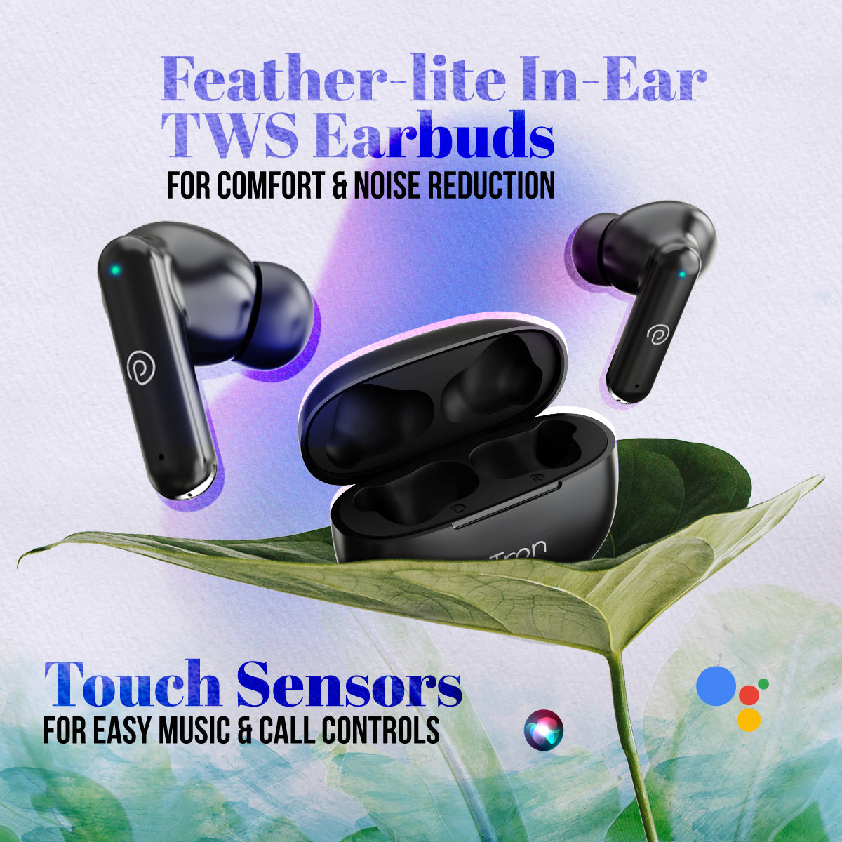 pTron Bassbuds Joy In-Ear TWS Earbuds w/ Dual HD Mic, Pristine Sound, 32Hrs Playtime, Bluetooth v5.1 Headphones, 13mm Drivers, Type-C Charging, Voice Assistant & IPX4 Water Resistant (Black)