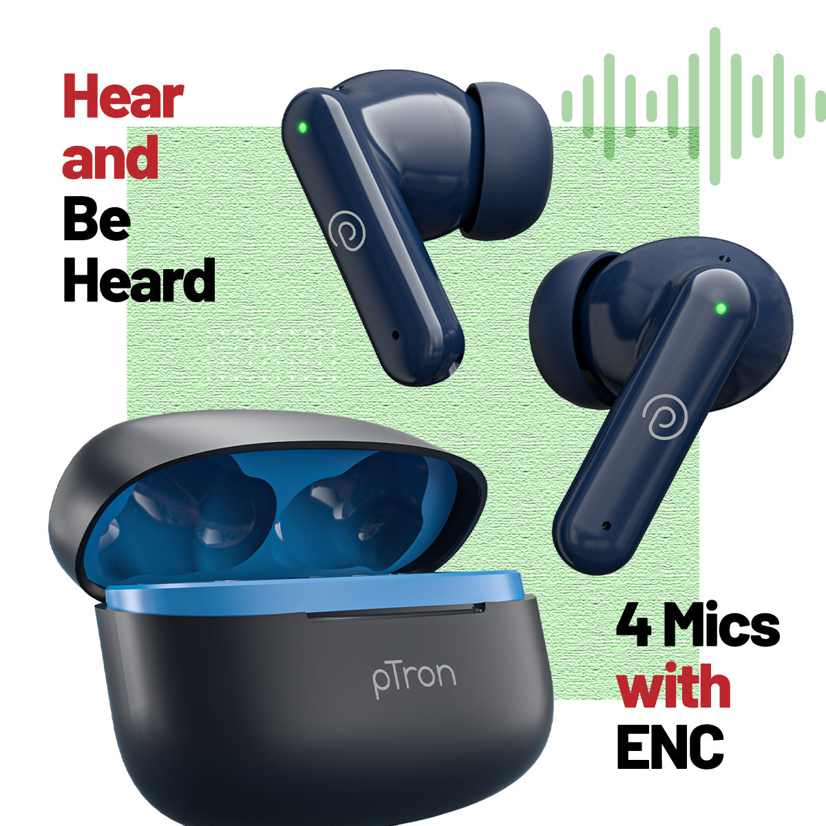 pTron Zenbuds X1 4 HD Mic TWS Earbuds w/AI-ENC Clear Calls, 40hrs Playtime, Pristine Sound, in-Ear Sensor, 40ms Movie/Music Modes, Bluetooth v5.3 Headphones, Type C Fast Charging & IPX5 (Bold Blue)