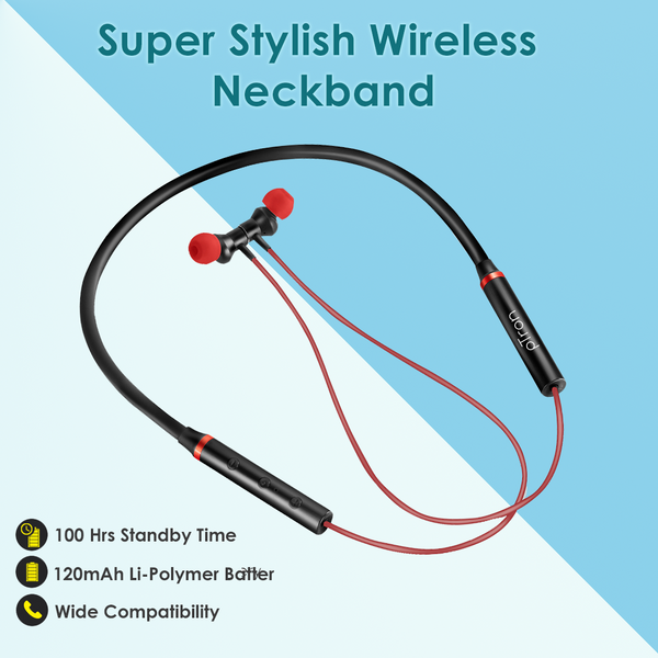 pTron InTunes Beats in-Ear Bluetooth Wireless Headphones with Mic, Punchy Bass, 10mm Drivers, Clear Calls, Dual Pairing, Fast Charging, Magnetic Buds, Voice Assist & IPX4 Wireless Neckband (Black & Red)