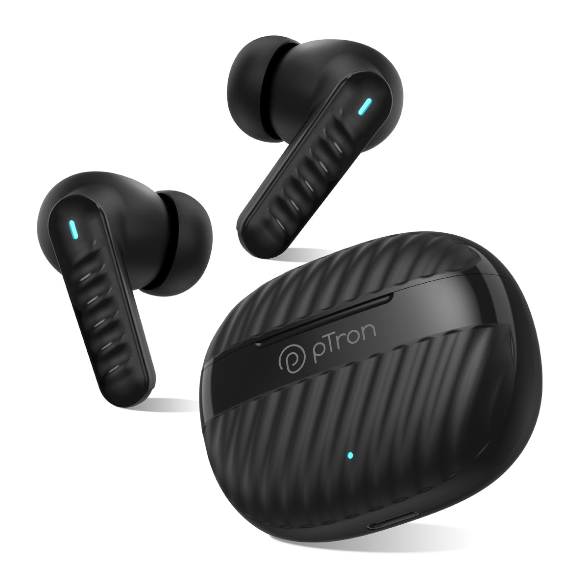 pTron Bassbuds Bliss TWS in Ear Earbuds with 4 Quadpro Mics, 3D Audioscape, Trutalk Enc Calls, 40H Playtime, 50Ms Low-Latency Game/Music Modes, BT5.3, Type C Fast Charging & IPX5 Water Resistant (Black)