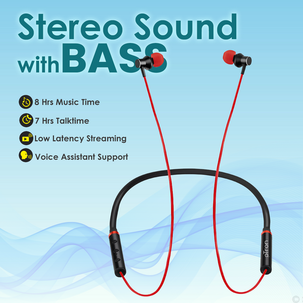 pTron InTunes Beats in-Ear Bluetooth Wireless Headphones with Mic, Punchy Bass, 10mm Drivers, Clear Calls, Dual Pairing, Fast Charging, Magnetic Buds, Voice Assist & IPX4 Wireless Neckband (Black & Red)