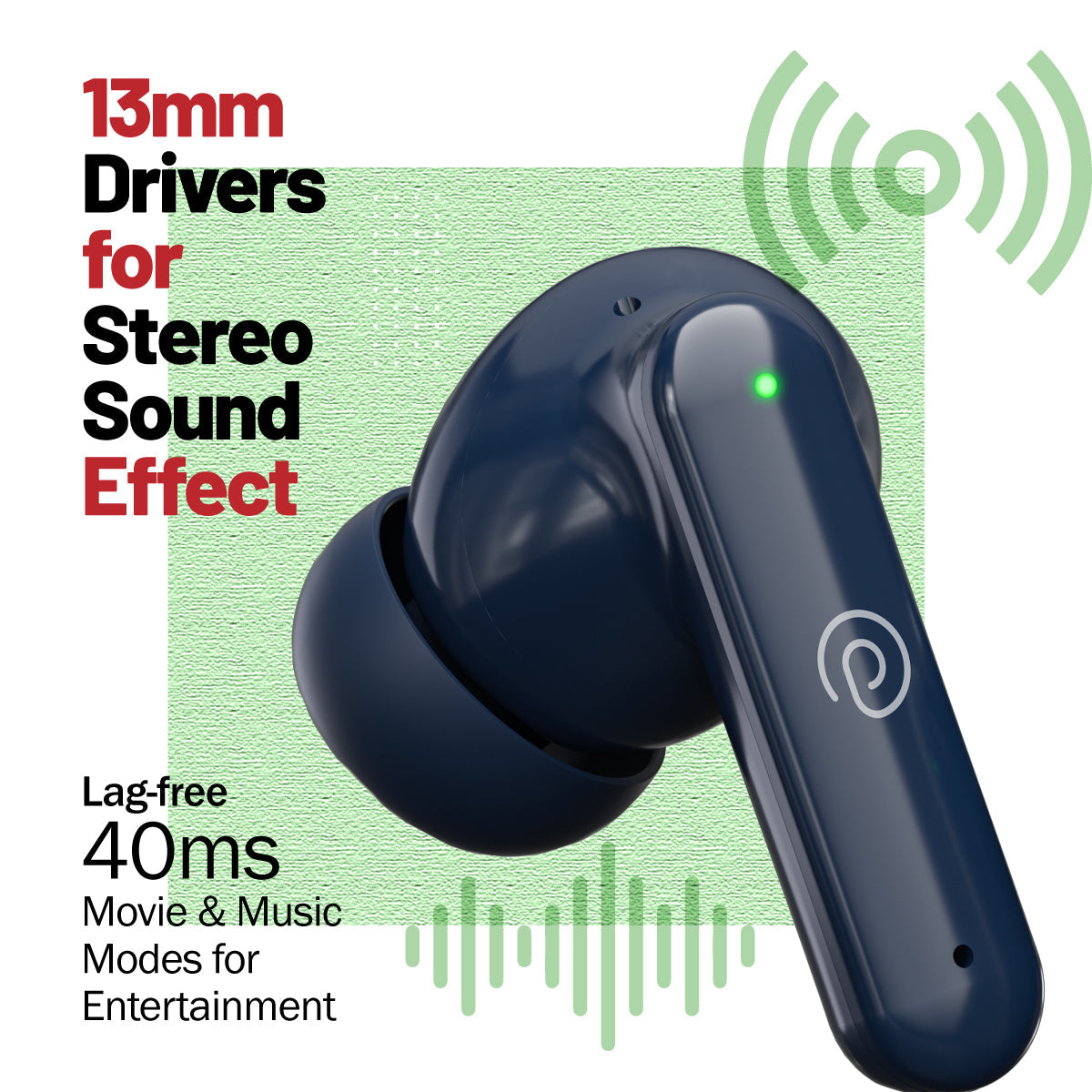pTron Zenbuds X1 Quad Mic TWS Earbuds, TruTalk ENC Calls, 40H Playtime, In-Ear Sensor, 40ms Movie/Music Modes,Bluetooth 5.3 Headphones, TypeC Fast Charging & IPX5 Water Resistant (Blue)