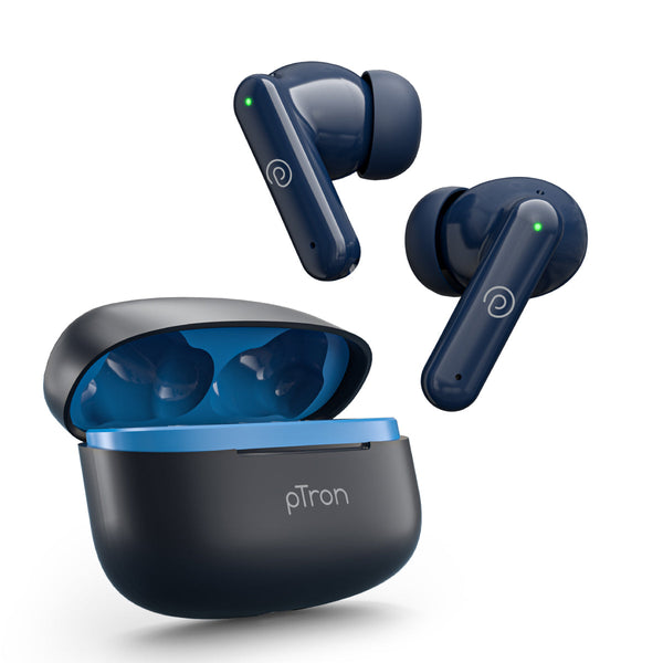 pTron Zenbuds X1 Quad Mic TWS Earbuds, TruTalk ENC Calls, 40H Playtime, In-Ear Sensor, 40ms Movie/Music Modes,Bluetooth 5.3 Headphones, TypeC Fast Charging & IPX5 Water Resistant (Blue)