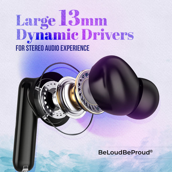 pTron Bassbuds Joy In-Ear TWS Earbuds w/ Dual HD Mic, Pristine Sound, 32Hrs Playtime, Bluetooth v5.1 Headphones, 13mm Drivers, Type-C Charging, Voice Assistant & IPX4 Water Resistant (Black)