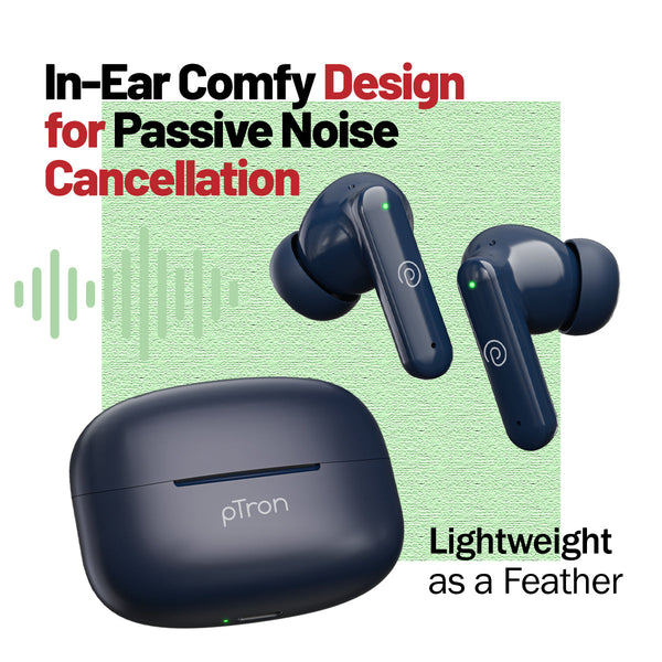 pTron Zenbuds X1 4 HD Mic TWS Earbuds w/AI-ENC Clear Calls, 40hrs Playtime, Pristine Sound, in-Ear Sensor, 40ms Movie/Music Modes, Bluetooth v5.3 Headphones, Type C Fast Charging & IPX5 (Bold Blue)