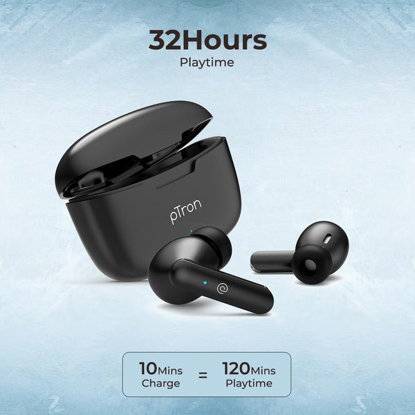 pTron Basspods P81 in-Ear Wireless Earbuds, Pristine Sound, 32Hrs Playtime, Clear Calls TWS Earbuds, Bluetooth V5.1 Headphone, Type-C Fast Charging, Voice Assist & IPX4 Water Resistant (Black)