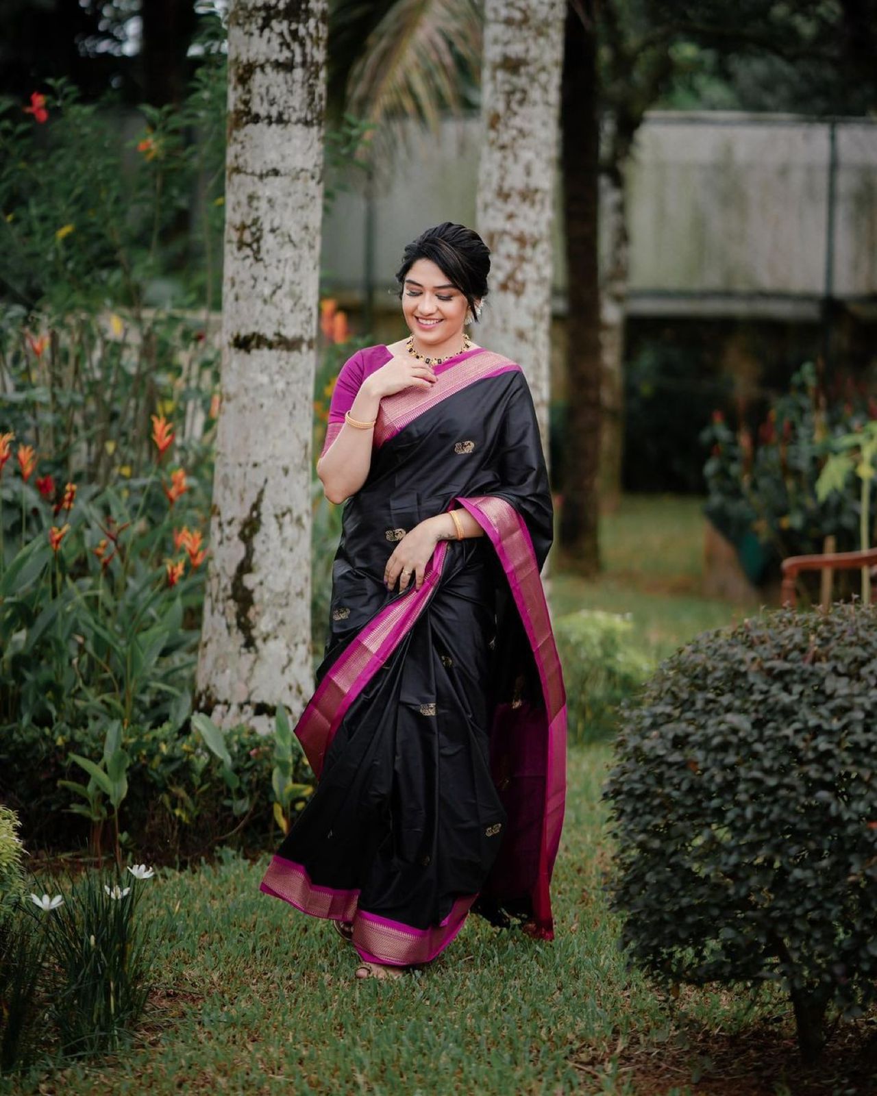 Beautiful Black Soft Banarasi Silk Saree With Girlish Blouse Piece - Shop authentic Indian Women's Fashion by Lajree