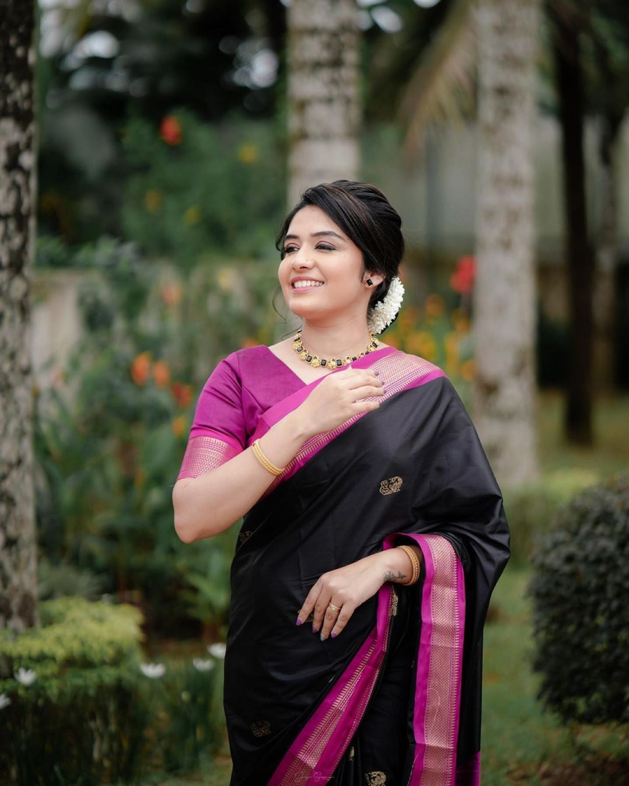 Beautiful Black Soft Banarasi Silk Saree With Girlish Blouse Piece - Shop authentic Indian Women's Fashion by Lajree