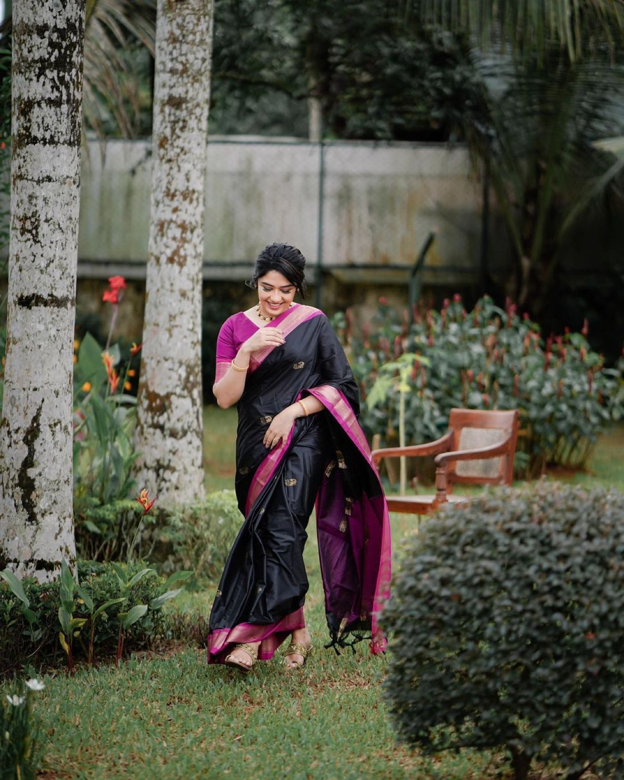 Beautiful Black Soft Banarasi Silk Saree With Girlish Blouse Piece - Shop authentic Indian Women's Fashion by Lajree