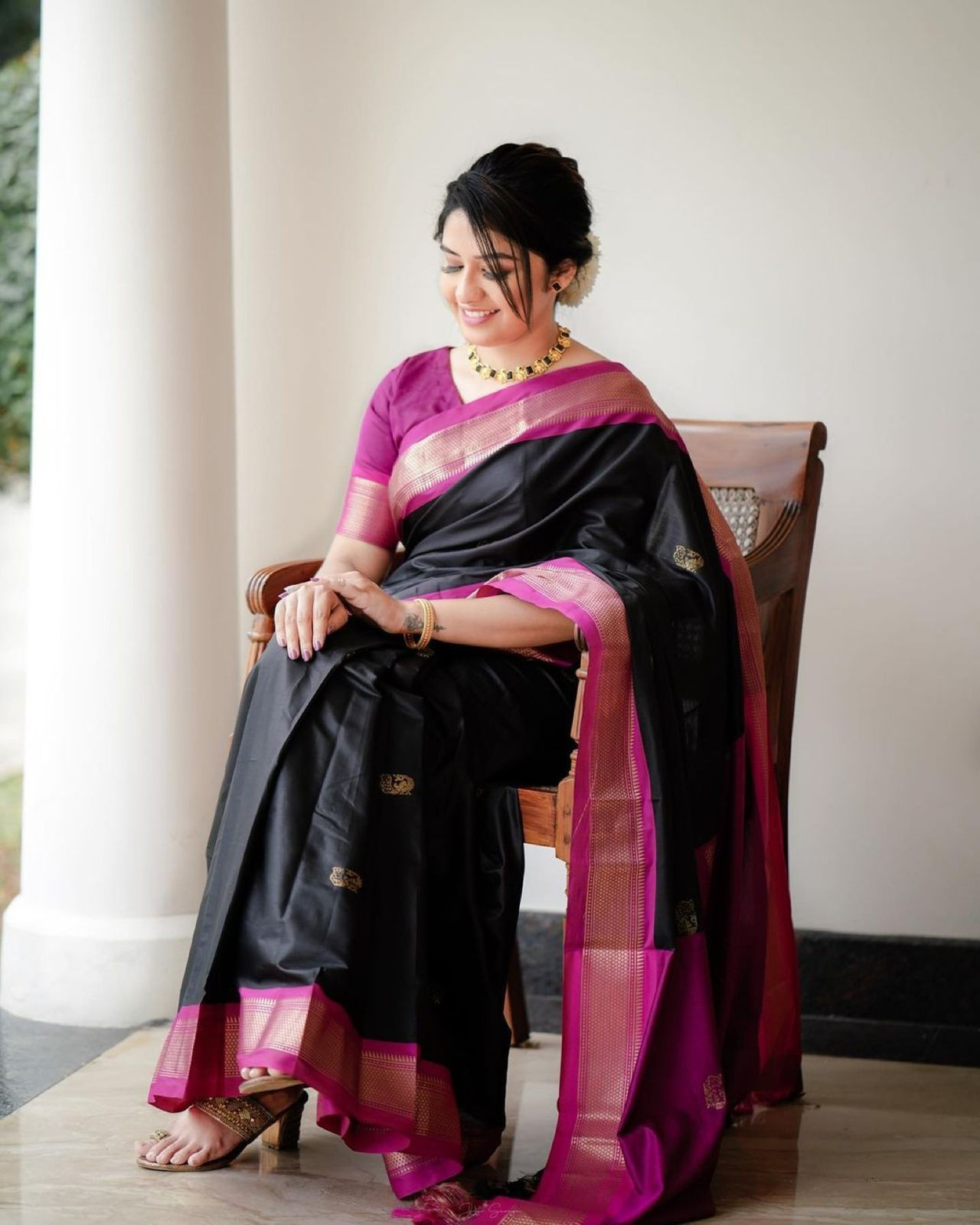 Beautiful Black Soft Banarasi Silk Saree With Girlish Blouse Piece - Shop authentic Indian Women's Fashion by Lajree