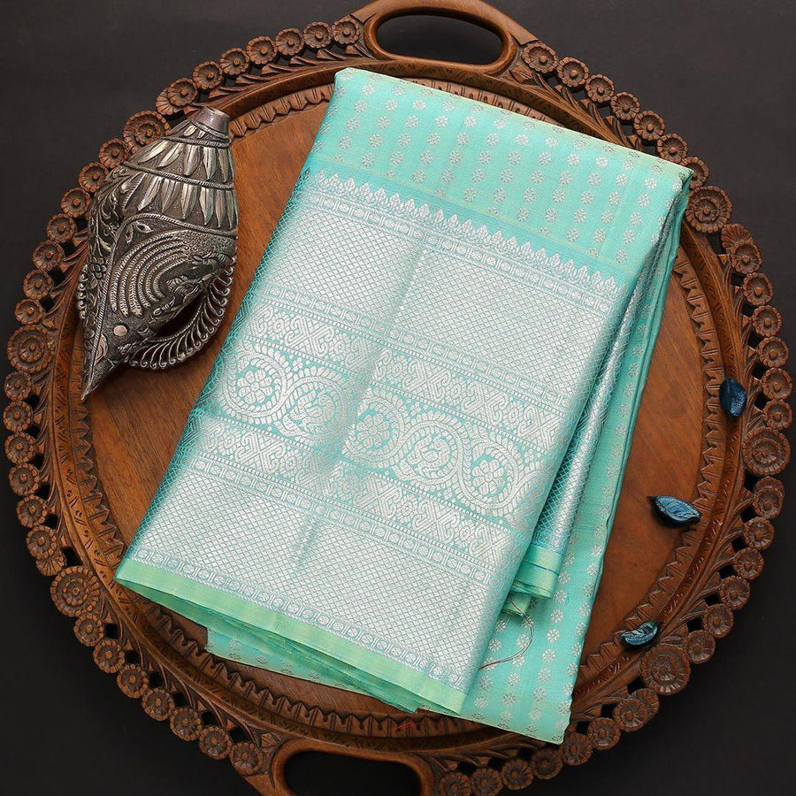 Tempting Firozi Soft Silk Saree With Dalliance Blouse Piece - Shop authentic Indian Women's Fashion by Silk Folks