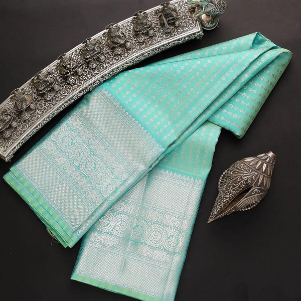 Tempting Firozi Soft Silk Saree With Dalliance Blouse Piece - Shop authentic Indian Women's Fashion by Silk Folks