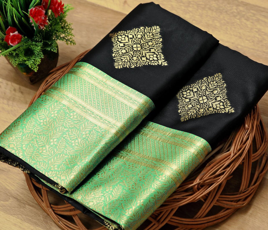Capricious Black Soft Silk Saree With Attractive Blouse Piece - Shop authentic Indian Women's Fashion by Lajree