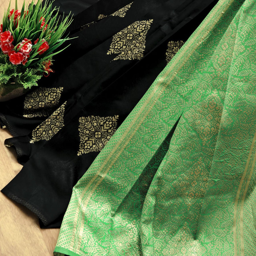 Capricious Black Soft Silk Saree With Attractive Blouse Piece - Shop authentic Indian Women's Fashion by Lajree