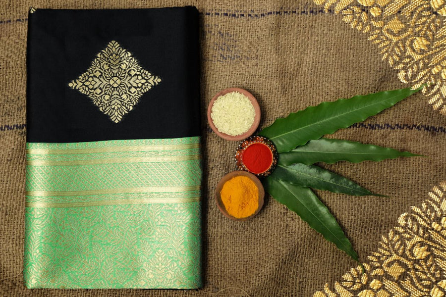 Capricious Black Soft Silk Saree With Attractive Blouse Piece - Shop authentic Indian Women's Fashion by Lajree