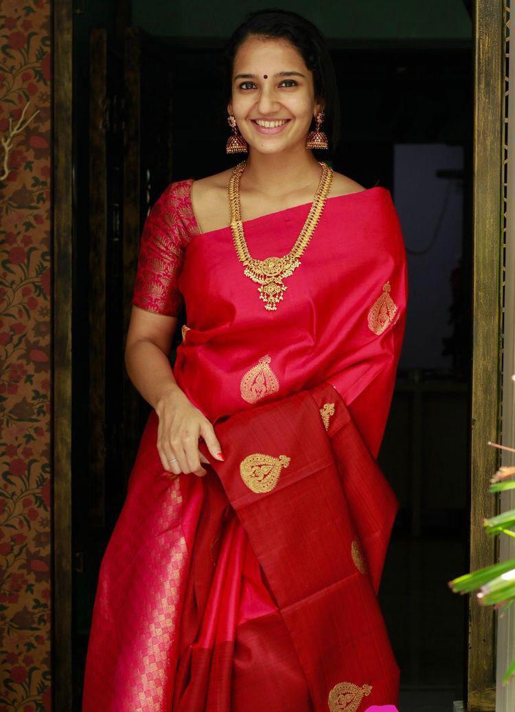 Susurrous Red Soft Banarasi Silk Saree With Dalliance Blouse Piece - Shop authentic Indian Women's Fashion by Silk Folks