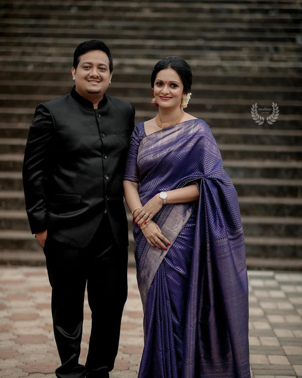 Adoring Blue Soft Silk Saree With Most Ideal Blouse Piece - Shop authentic Indian Women's Fashion by Lajree