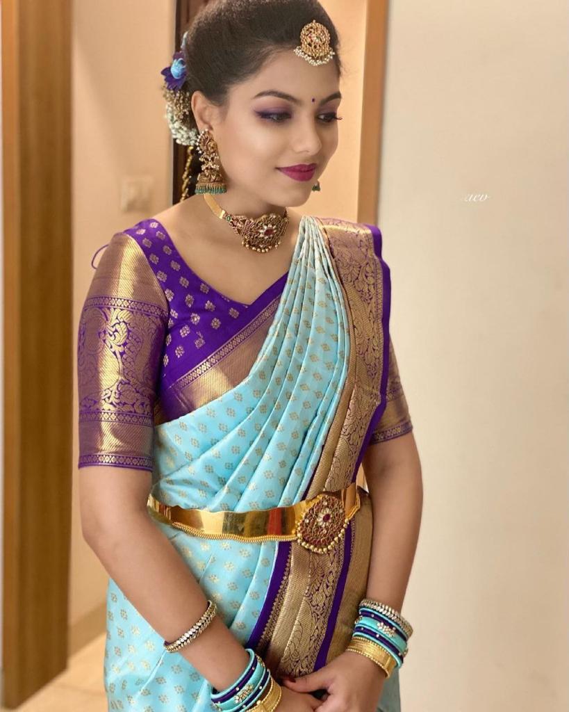 Extraordinary Firozi Soft Banarasi Silk Saree With Awesome Blouse Piec - Shop authentic Indian Women's Fashion by Silk Folks