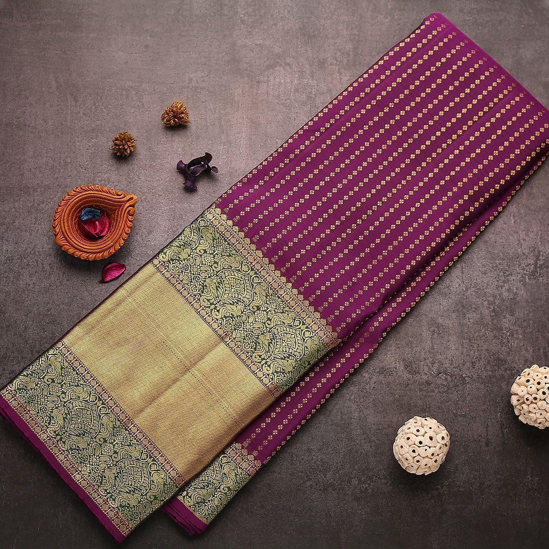 Refreshing Purple Soft Banarasi Silk Saree With Dazzling Blouse Piece - Shop authentic Indian Women's Fashion by Silk Folks