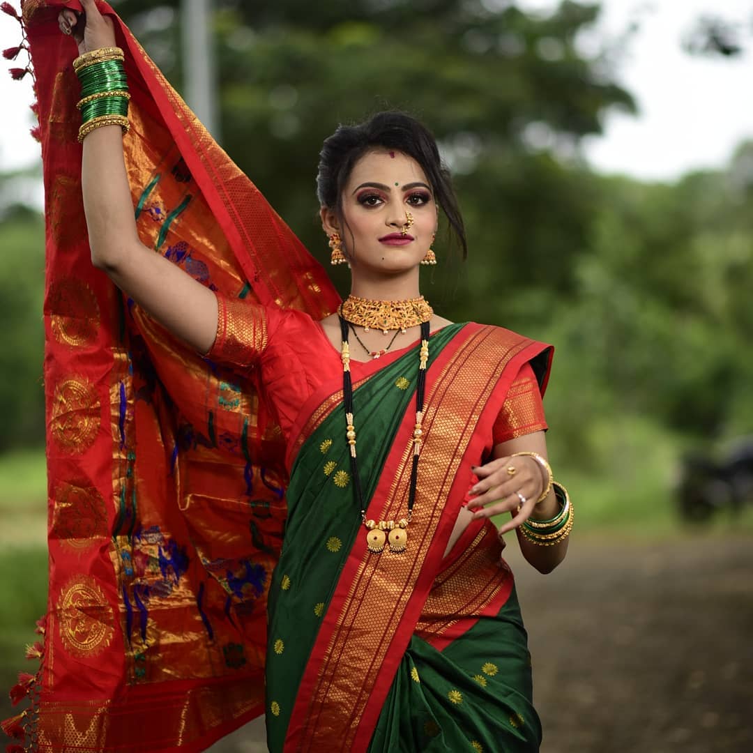Prettiest Green Paithani Silk Saree With Ethnic Blouse Piece - Shop authentic Indian Women's Fashion by Silk Folks