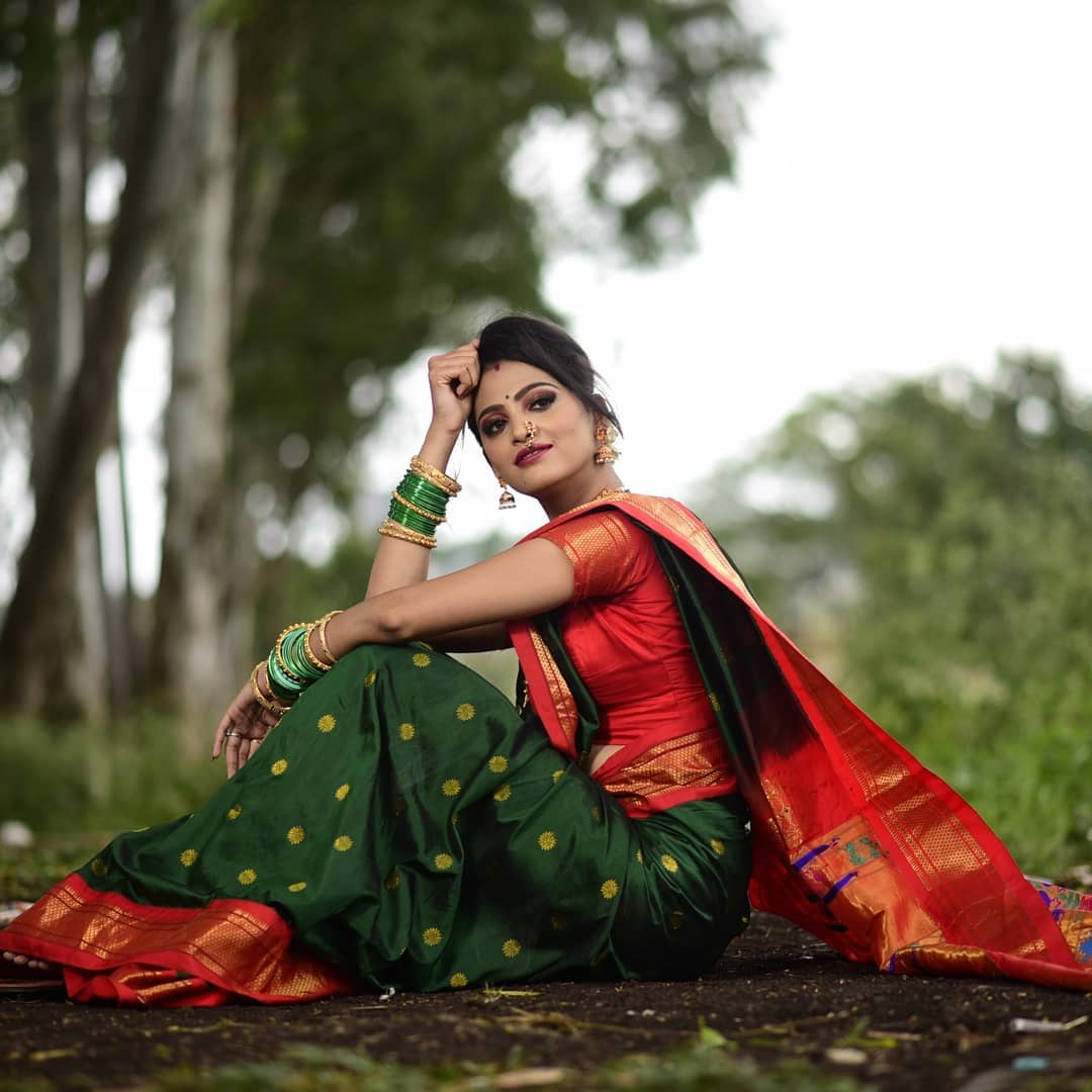 Prettiest Green Paithani Silk Saree With Ethnic Blouse Piece - Shop authentic Indian Women's Fashion by Silk Folks
