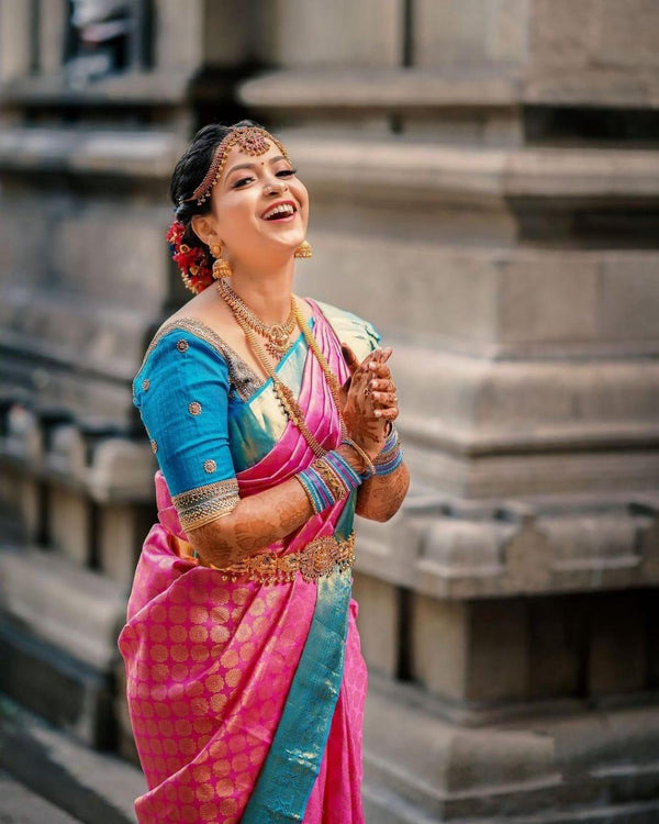 Gossamer Dark Pink Soft Banarasi Silk Saree With Elision Blouse Piece