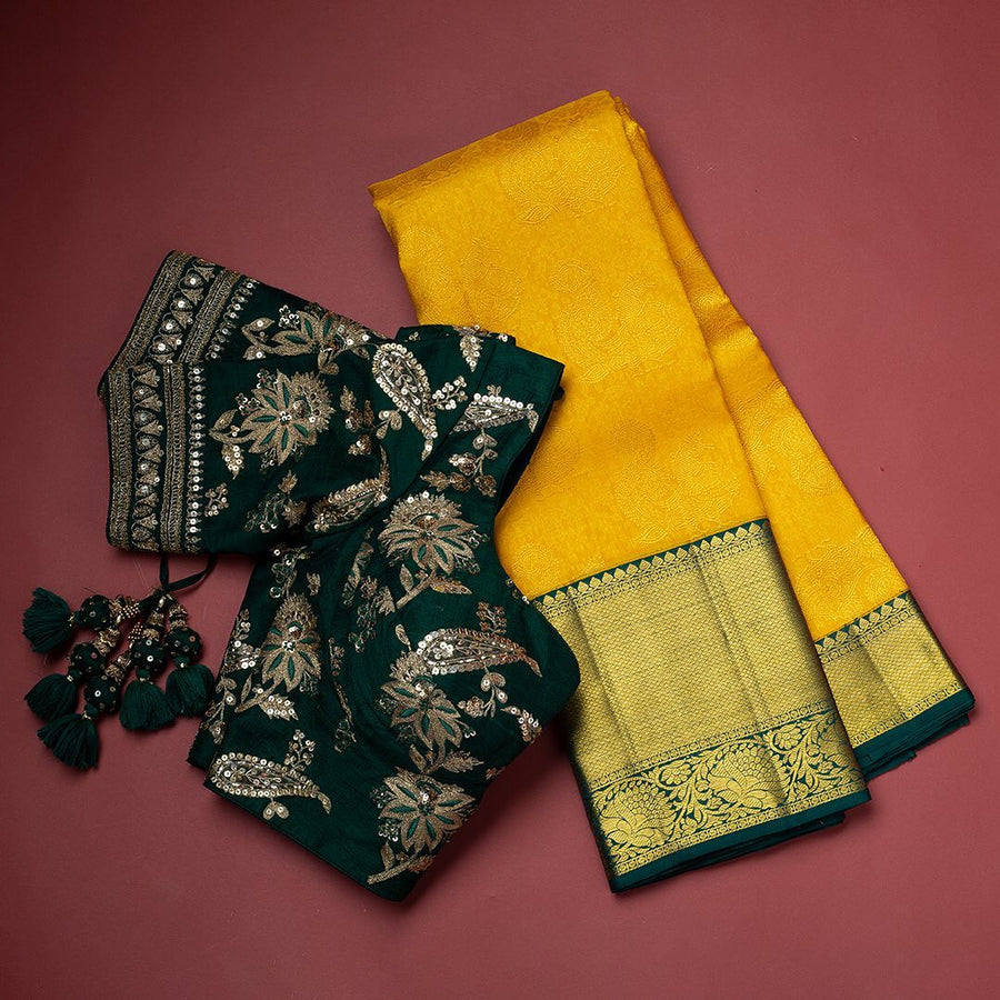 Incredible Yellow Soft Banarasi Silk Saree With Flattering Two Blouse  - Shop authentic Indian Women's Fashion by Silk Folks