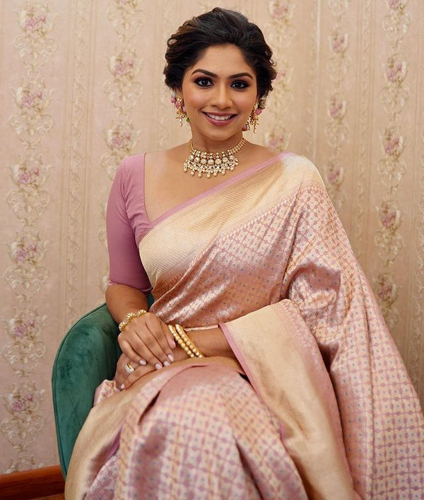 Excellent Baby Pink Soft Silk Saree With Effervescent Blouse Piece - Shop authentic Indian Women's Fashion by Silk Folks