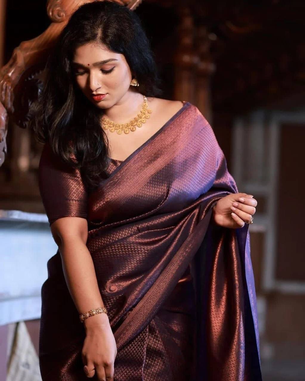 Amiable Navy Blue Soft Silk Saree With Divine Blouse Piece - Shop authentic Indian Women's Fashion by Silk Folks