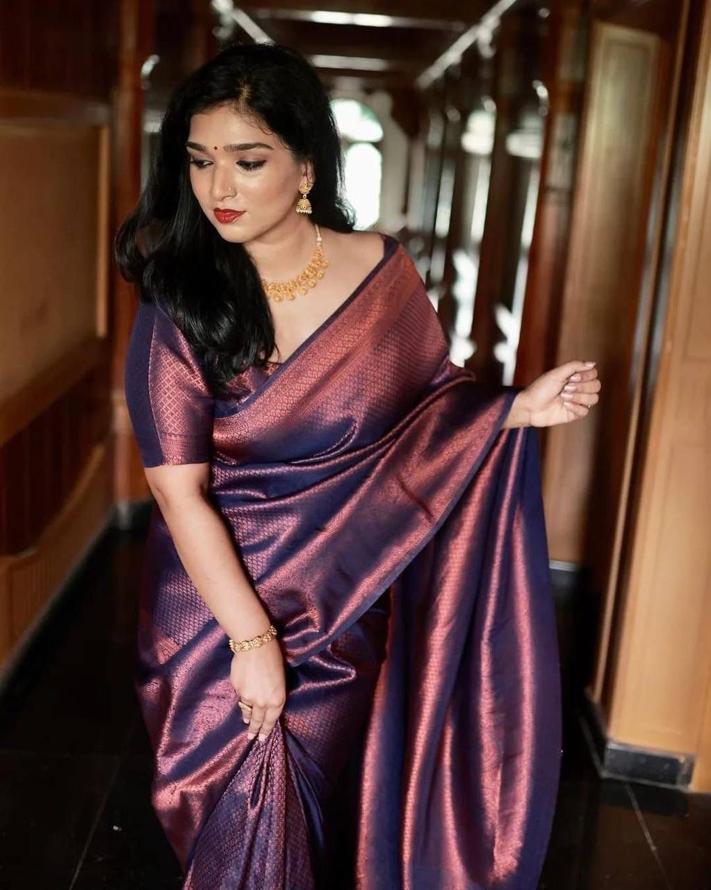 Amiable Navy Blue Soft Silk Saree With Divine Blouse Piece - Shop authentic Indian Women's Fashion by Silk Folks