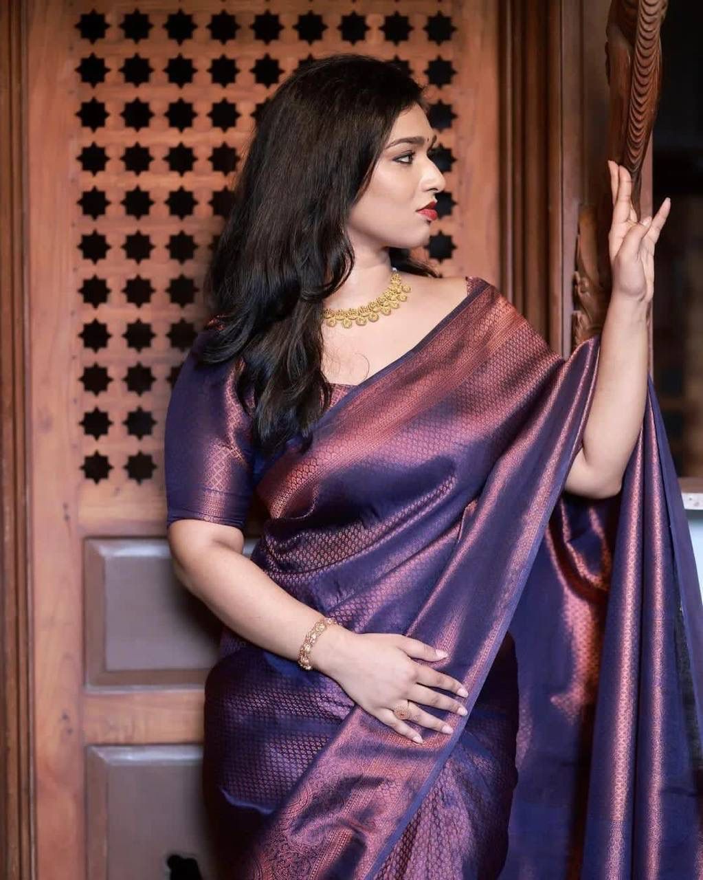 Amiable Navy Blue Soft Silk Saree With Divine Blouse Piece - Shop authentic Indian Women's Fashion by Silk Folks