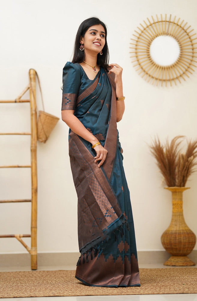 Prominent Rama Soft Silk Saree With Blissful Blouse Piece - Shop authentic Indian Women's Fashion by Silk Folks