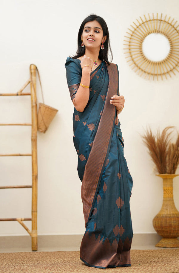 Beleaguer Rama Soft Silk Saree With Dissemble Blouse Piece - Shop authentic Indian Women's Fashion by Silk Folks
