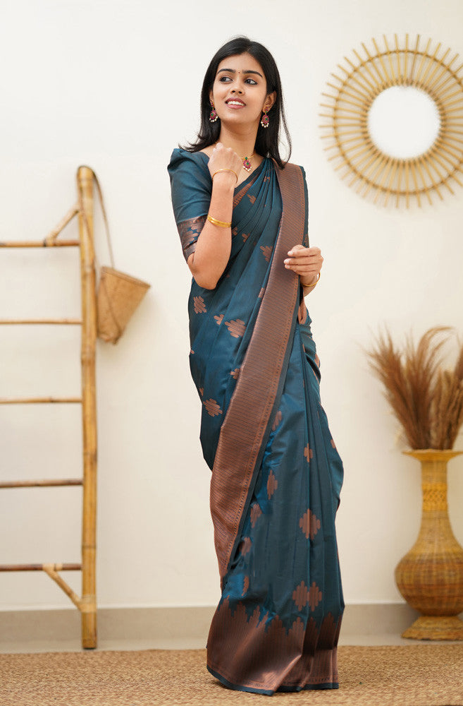 Prominent Rama Soft Silk Saree With Blissful Blouse Piece - Shop authentic Indian Women's Fashion by Silk Folks
