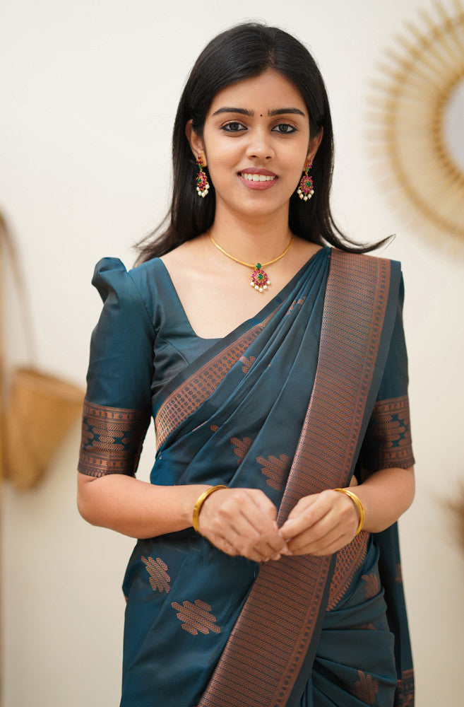 Beleaguer Rama Soft Silk Saree With Dissemble Blouse Piece - Shop authentic Indian Women's Fashion by Silk Folks