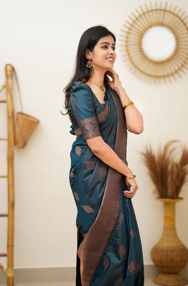 Beleaguer Rama Soft Silk Saree With Dissemble Blouse Piece - Shop authentic Indian Women's Fashion by Silk Folks