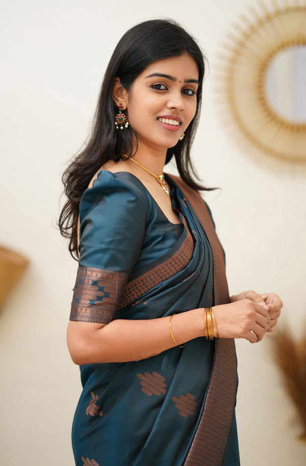 Beleaguer Rama Soft Silk Saree With Dissemble Blouse Piece - Shop authentic Indian Women's Fashion by Silk Folks