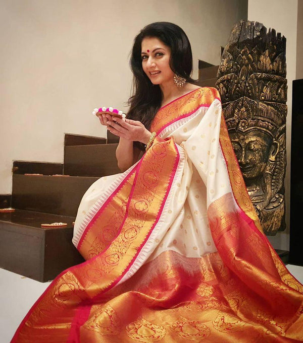 Marvellous Beige Soft Banarasi Silk Saree With Unique Blouse Piece - Shop authentic Indian Women's Fashion by Lajree