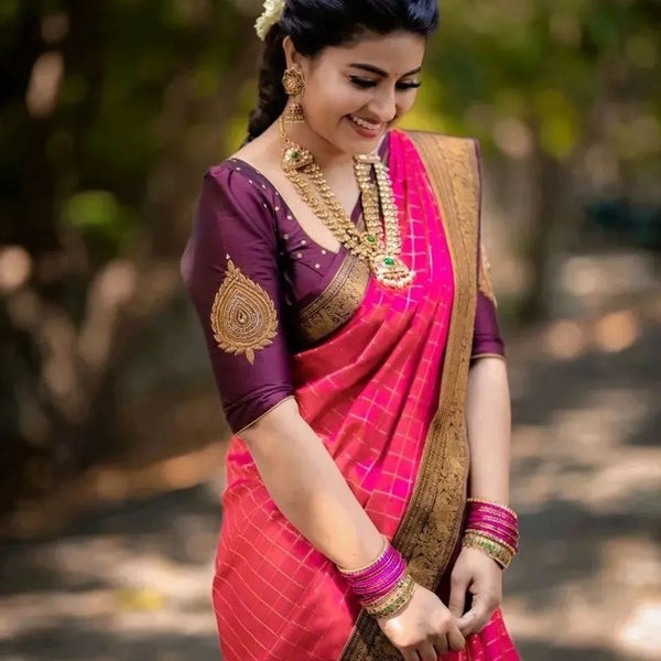 Admirable Pink Soft Silk Saree With Artistic Blouse Piece - Shop authentic Indian Women's Fashion by Silk Folks