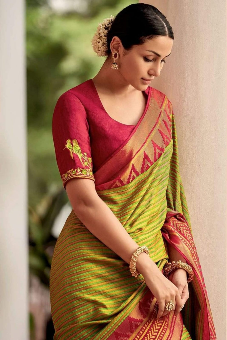 Lissome Mehndi Soft Silk Saree With Classic Two Blouse Piece - Shop authentic Indian Women's Fashion by Silk Folks