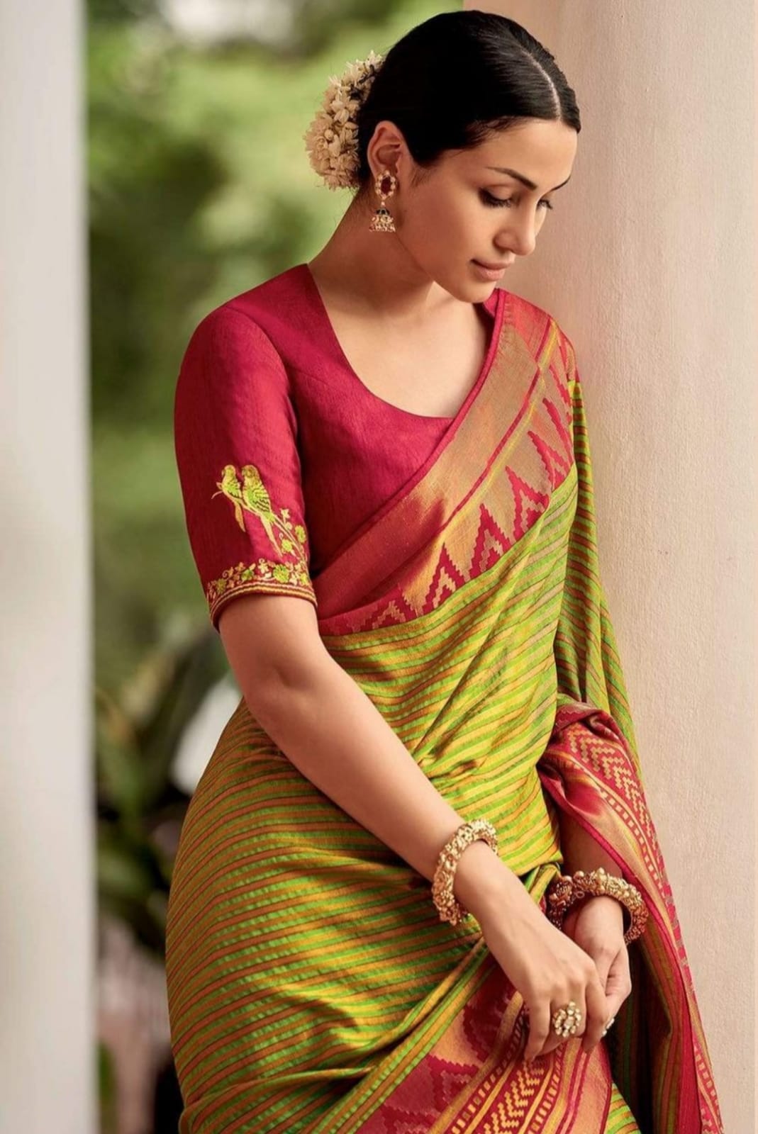 Lissome Mehndi Soft Silk Saree With Classic Two Blouse Piece - Shop authentic Indian Women's Fashion by Silk Folks