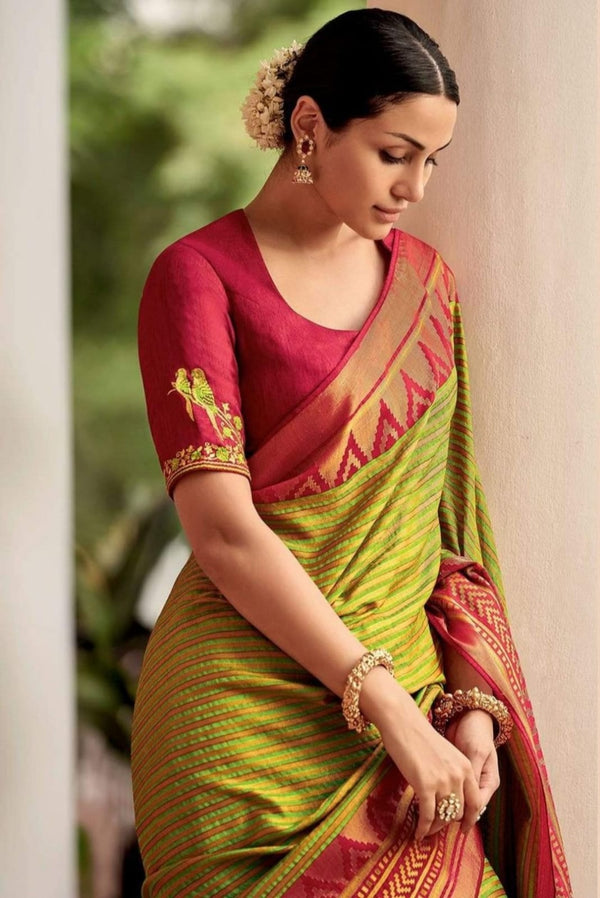 Lissome Mehndi Soft Silk Saree With Classic Two Blouse Piece - Shop authentic Indian Women's Fashion by Silk Folks