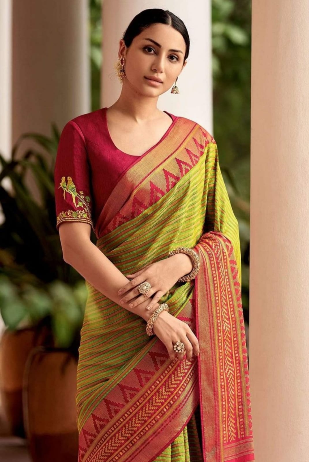 Lissome Mehndi Soft Silk Saree With Classic Two Blouse Piece - Shop authentic Indian Women's Fashion by Silk Folks