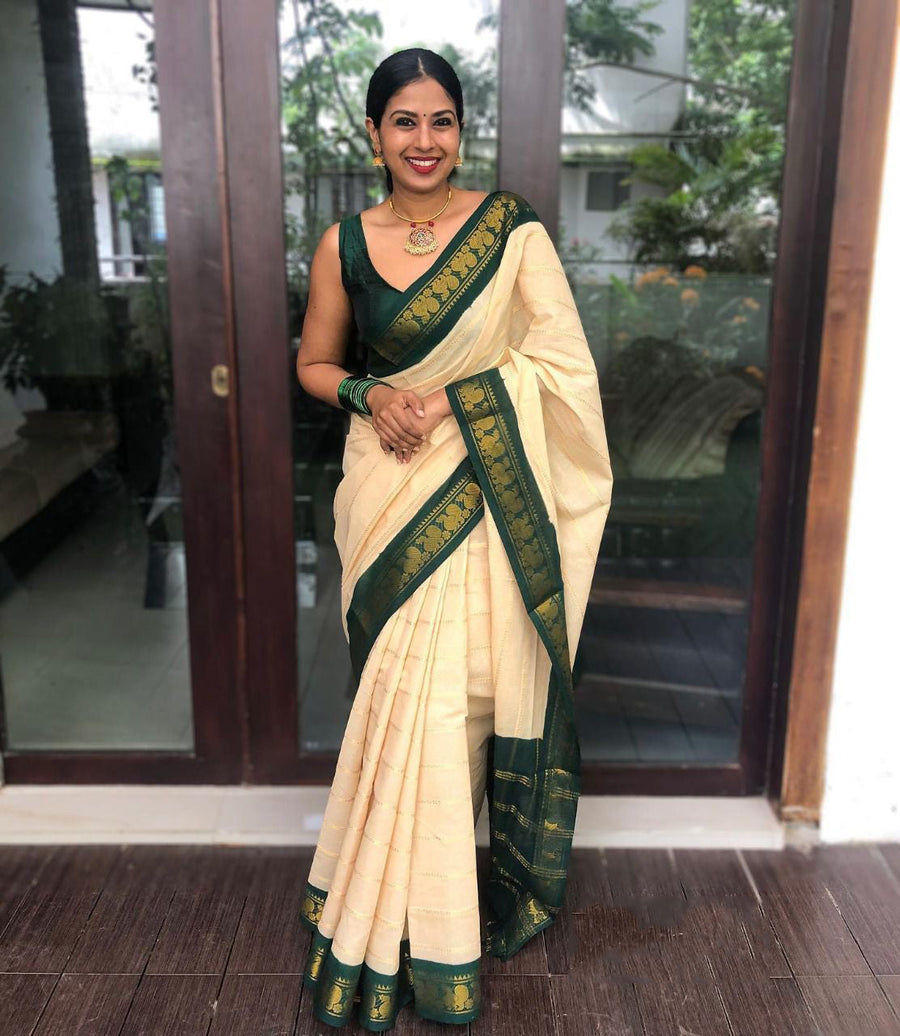 Admirable Off White Soft Silk Saree With Angelic Blouse Piece - Shop authentic Indian Women's Fashion by Lajree